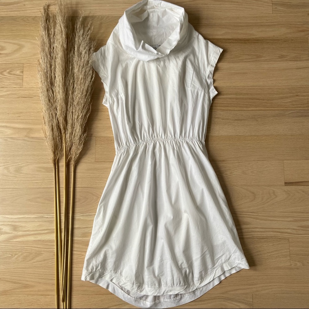 White Sleeveless Mini Dress with Cowl Neck